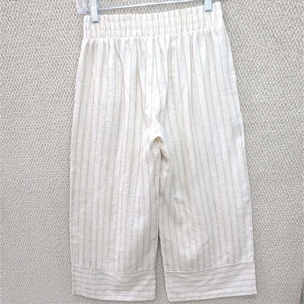 Harmony & Havoc Wide Leg Cropped Pants Medium Linen Blend Stripes Stretch Waist‎ - Picture 2 of 7